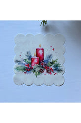 Yılbaşı Temamlı Mum Desenli Kumaş Kokteyl Peçetesi Yıkanabilir Lazer Kesimli